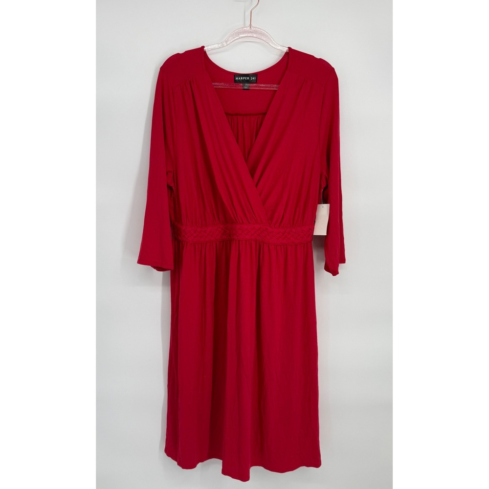 Harper 241 Red Faux Wrap Midi‎ Dress Ruched Waist 1X Rayon Blend NWT